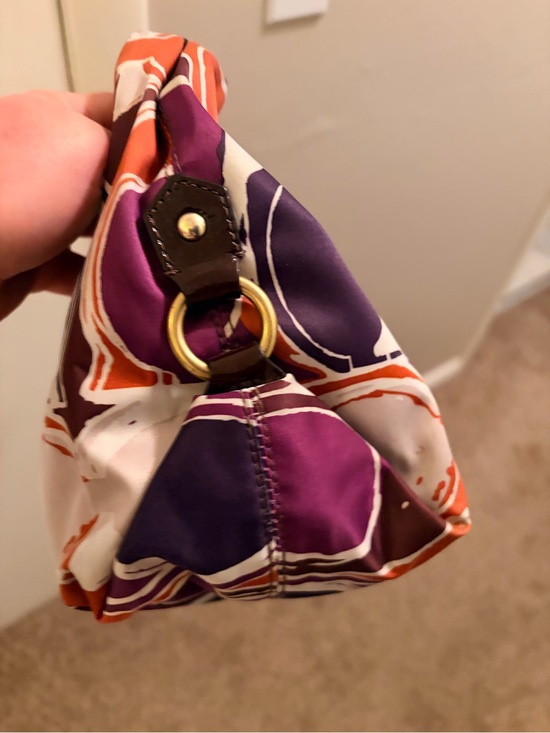 Coach | Bags | Coach Purple Circle Print Wristlet With Brown  Coach Brown Leather-Trim Shoulder Bag with Multicolor Circle Print